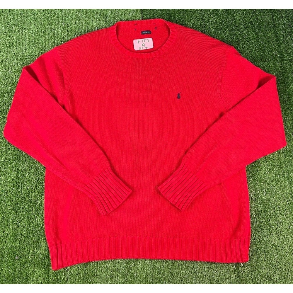 Polo Ralph Lauren Red Cotton Crewneck Sweater Mens Fits XL+Pony Logo